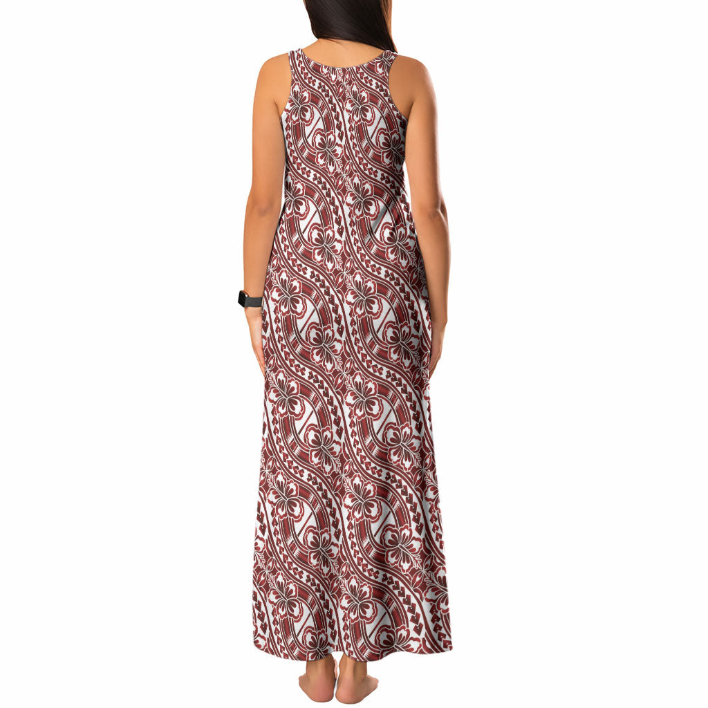 Hibiscus Bloom Island Tribal Waves Tank Maxi Dress Red Polynesian Pattern LT01 - Polynesian Pride