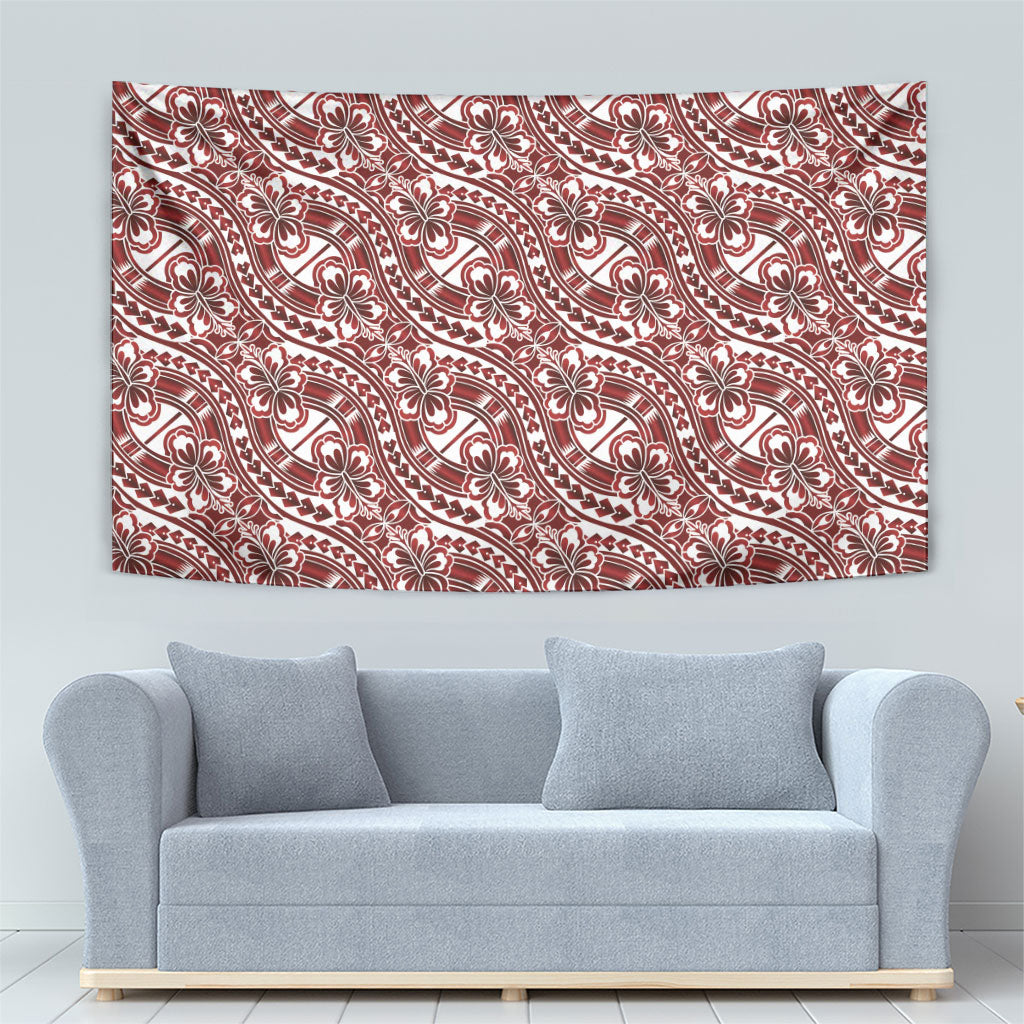 Hibiscus Bloom Island Tribal Waves Tapestry Red Polynesian Pattern LT01 - Polynesian Pride