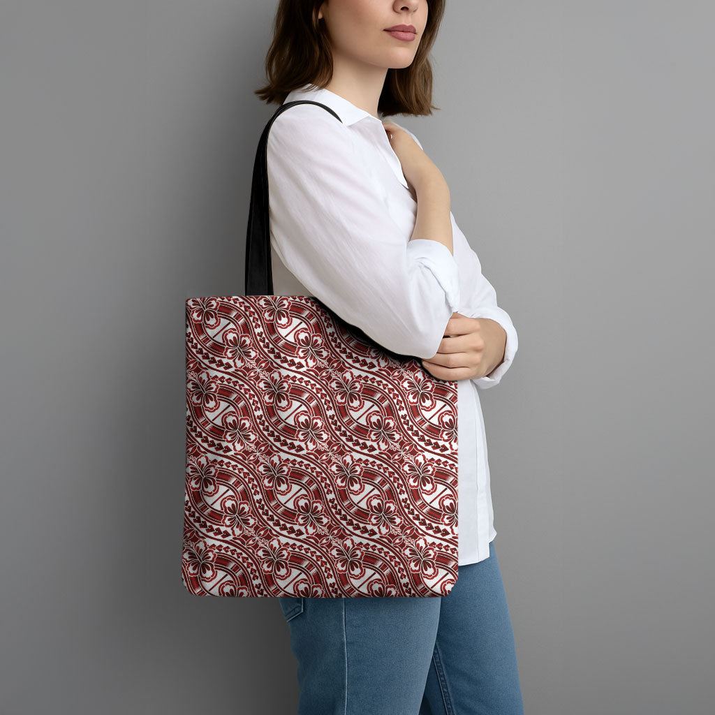 Hibiscus Bloom Island Tribal Waves Tote Bag Red Polynesian Pattern LT01 - Polynesian Pride