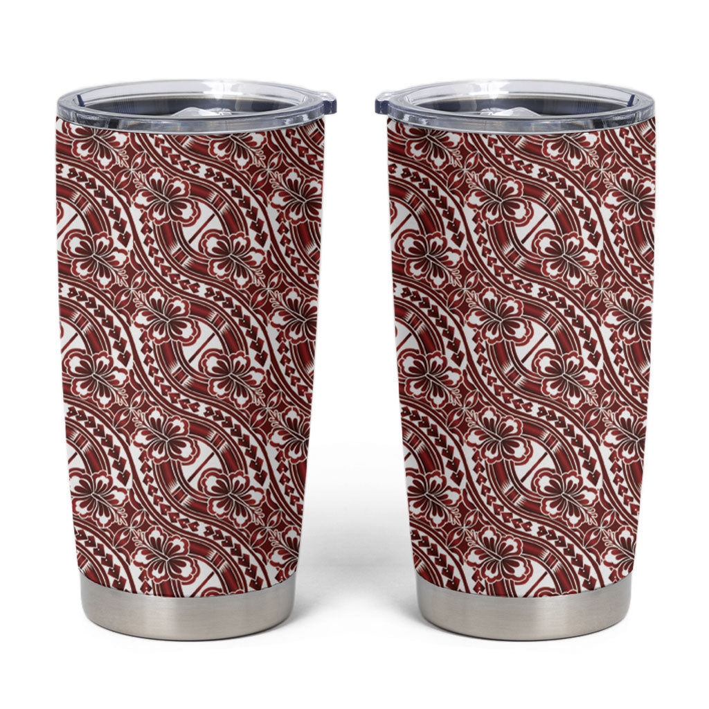 Hibiscus Bloom Island Tribal Waves Tumbler Cup Red Polynesian Pattern LT01 Red - Polynesian Pride