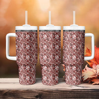 Hibiscus Bloom Island Tribal Waves Tumbler With Handle Red Polynesian Pattern LT01 - Polynesian Pride