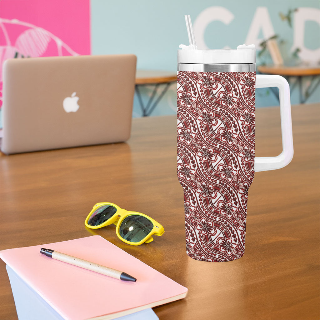 Hibiscus Bloom Island Tribal Waves Tumbler With Handle Red Polynesian Pattern LT01 - Polynesian Pride