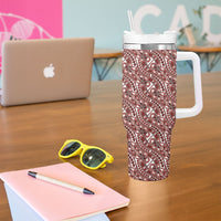 Hibiscus Bloom Island Tribal Waves Tumbler With Handle Red Polynesian Pattern LT01 - Polynesian Pride
