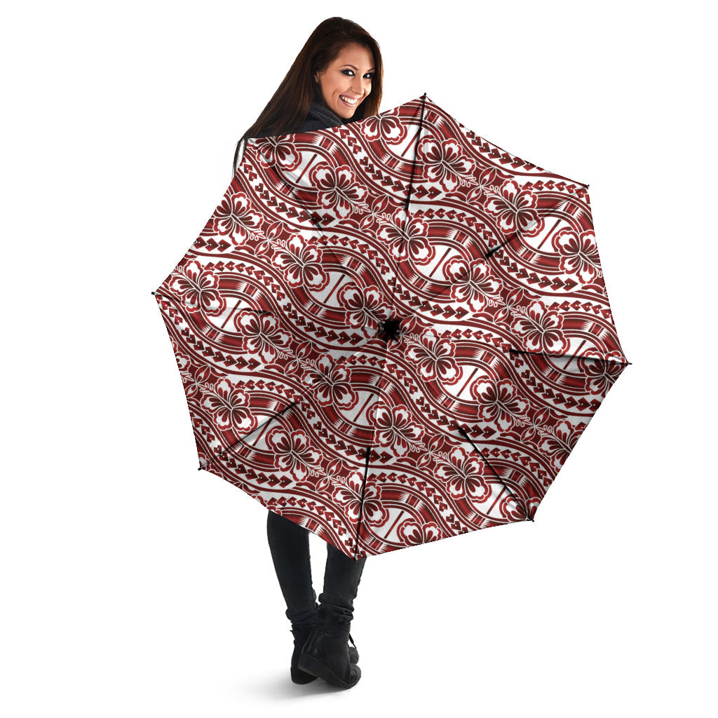 Hibiscus Bloom Island Tribal Waves Umbrella Red Polynesian Pattern LT01 - Polynesian Pride