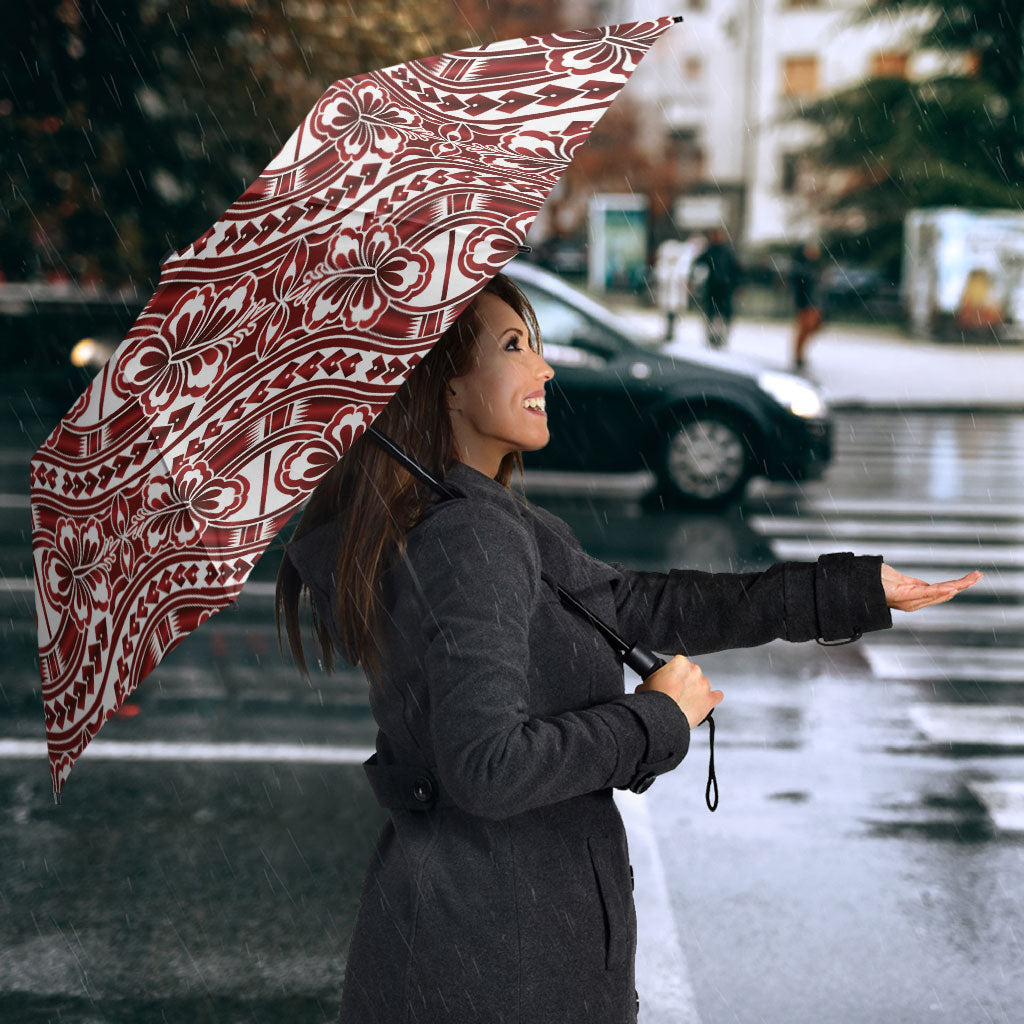 Hibiscus Bloom Island Tribal Waves Umbrella Red Polynesian Pattern LT01 - Polynesian Pride