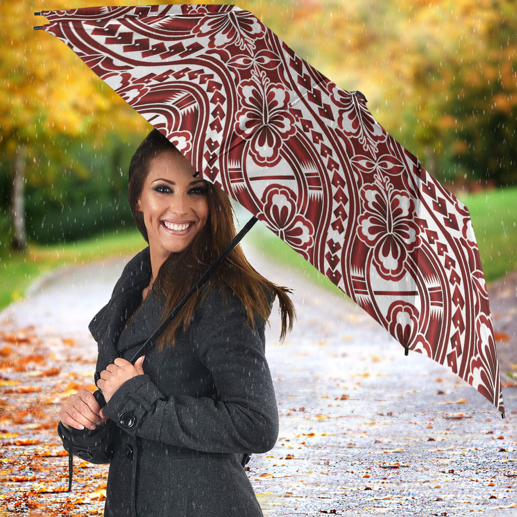 Hibiscus Bloom Island Tribal Waves Umbrella Red Polynesian Pattern LT01 - Polynesian Pride