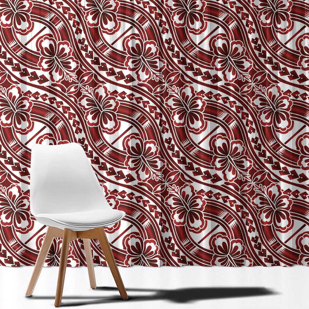 Hibiscus Bloom Island Tribal Waves Window Curtain Red Polynesian Pattern LT01 - Polynesian Pride
