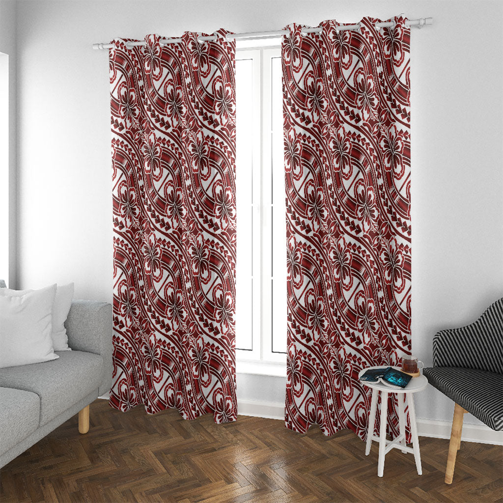 Hibiscus Bloom Island Tribal Waves Window Curtain Red Polynesian Pattern LT01 With Grommets Red - Polynesian Pride
