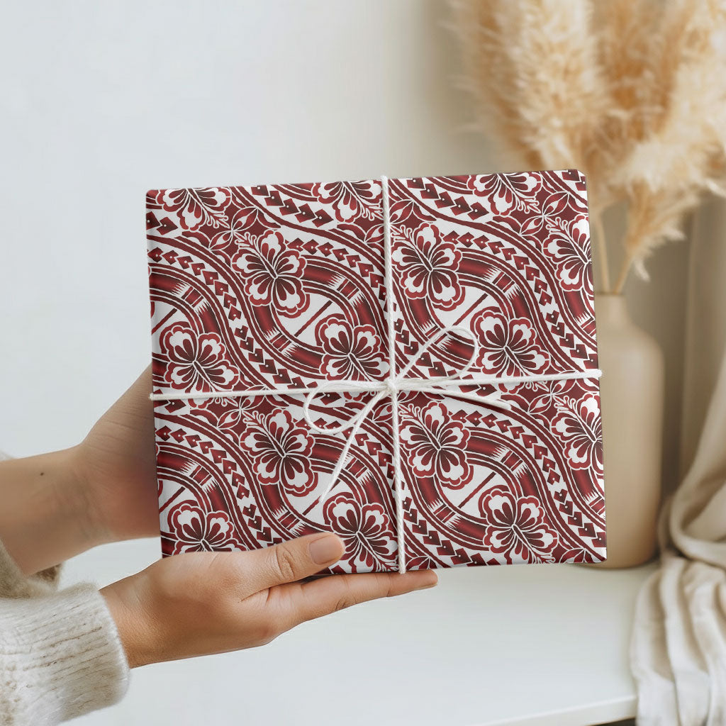 Hibiscus Bloom Island Tribal Waves Wrapping Paper Red Polynesian Pattern LT01 - Polynesian Pride