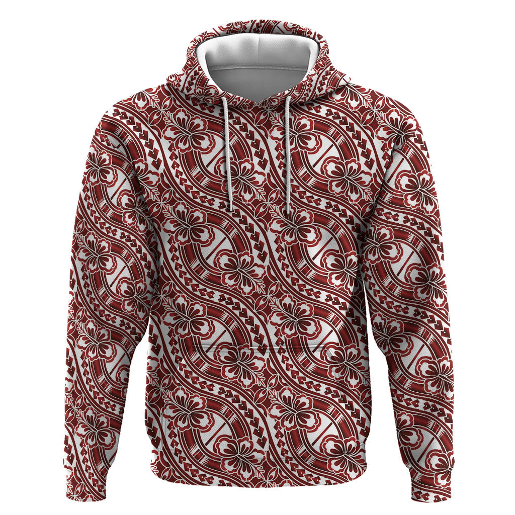 Hibiscus Bloom Island Tribal Waves Zip Hoodie Red Polynesian Pattern LT01 Pullover Hoodie Red - Polynesian Pride