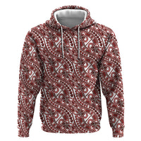Hibiscus Bloom Island Tribal Waves Zip Hoodie Red Polynesian Pattern LT01 Pullover Hoodie Red - Polynesian Pride
