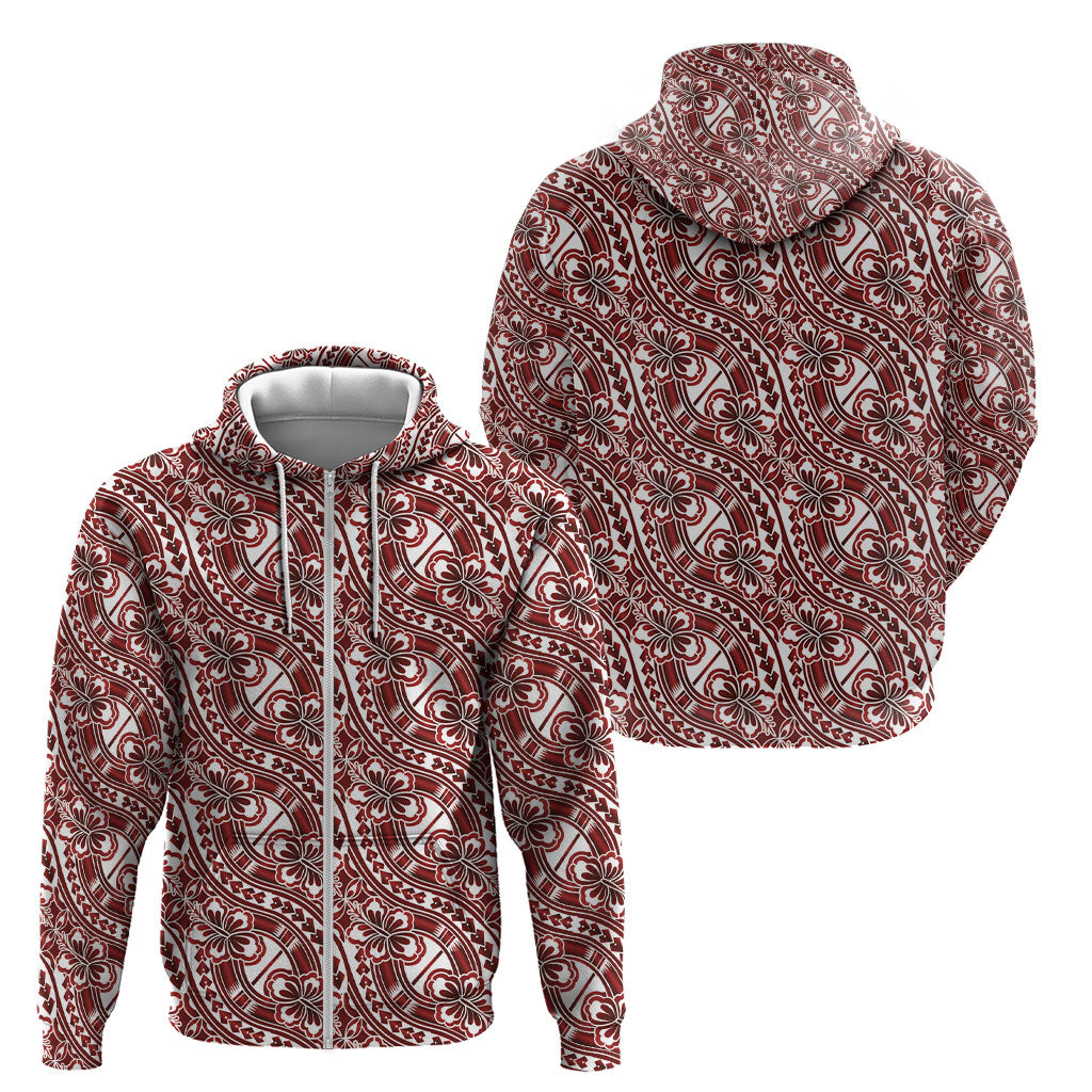 Hibiscus Bloom Island Tribal Waves Zip Hoodie Red Polynesian Pattern LT01 - Polynesian Pride