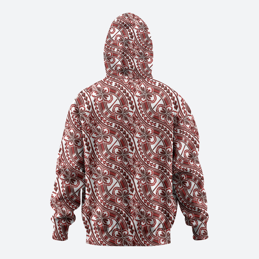 Hibiscus Bloom Island Tribal Waves Zip Hoodie Red Polynesian Pattern LT01 - Polynesian Pride