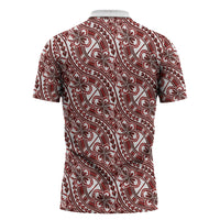 Hibiscus Bloom Island Tribal Waves Zipper Polo Shirt Red Polynesian Pattern LT01 - Polynesian Pride