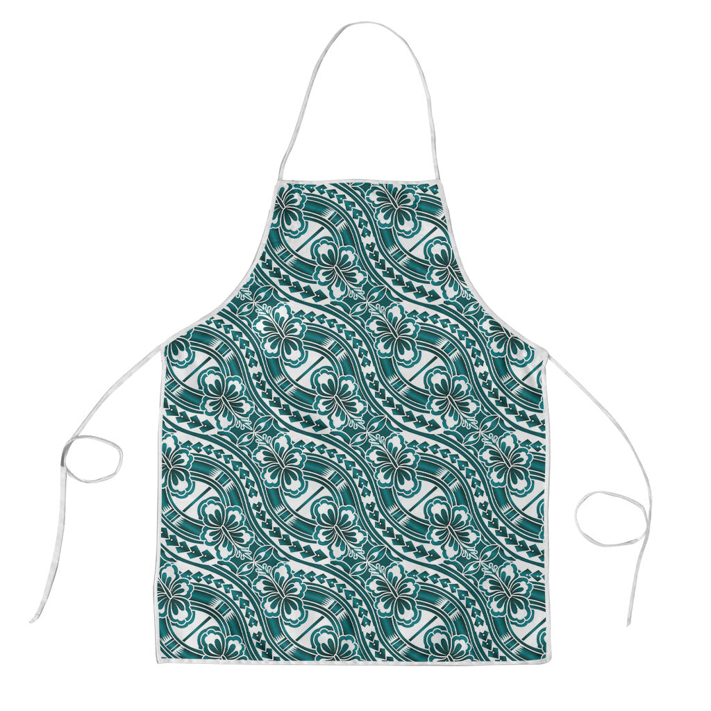 Hibiscus Bloom Island Tribal Waves Apron Teal Polynesian Pattern LT01 Teal - Polynesian Pride