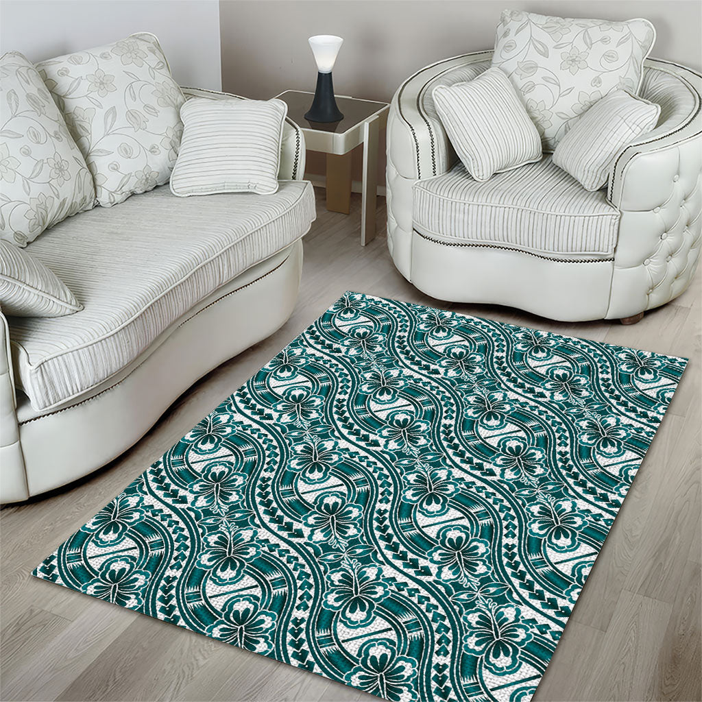 Hibiscus Bloom Island Tribal Waves Area Rug Teal Polynesian Pattern LT01 - Polynesian Pride