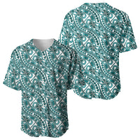 Hibiscus Bloom Island Tribal Waves Baseball Jersey Teal Polynesian Pattern LT01 - Polynesian Pride
