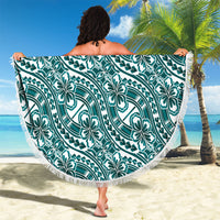 Hibiscus Bloom Island Tribal Waves Beach Blanket Teal Polynesian Pattern LT01 - Polynesian Pride