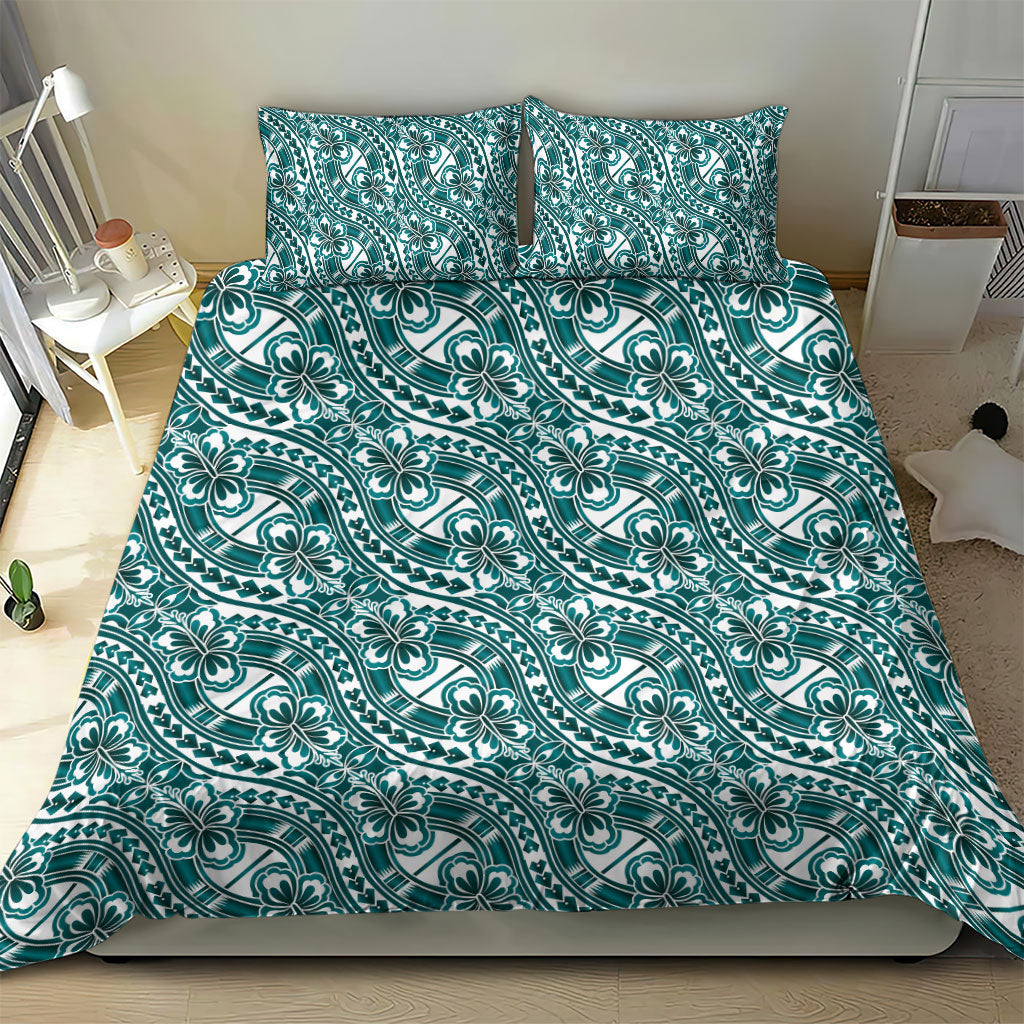 Hibiscus Bloom Island Tribal Waves Bedding Set Teal Polynesian Pattern LT01 - Polynesian Pride