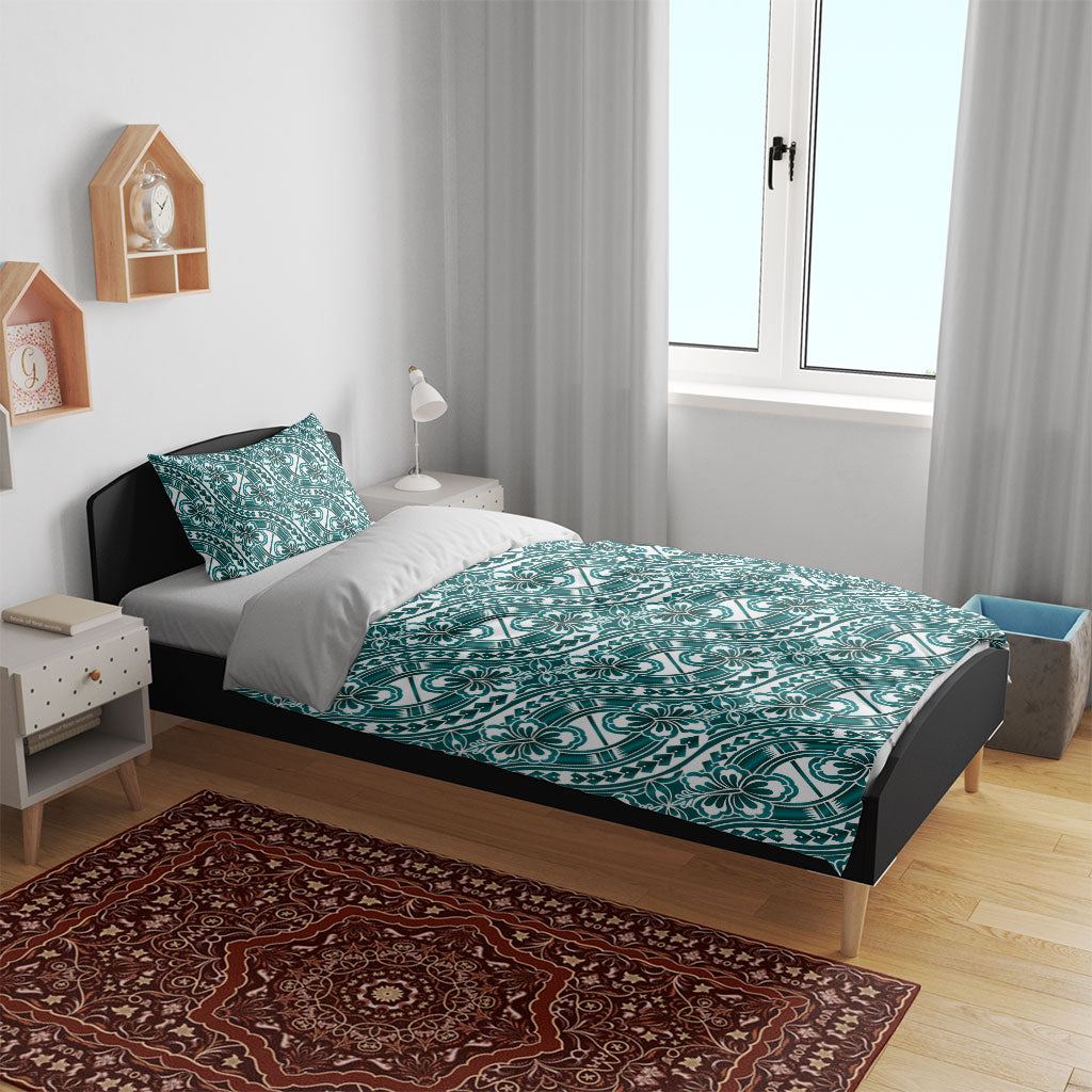 Hibiscus Bloom Island Tribal Waves Bedding Set Teal Polynesian Pattern LT01 - Polynesian Pride