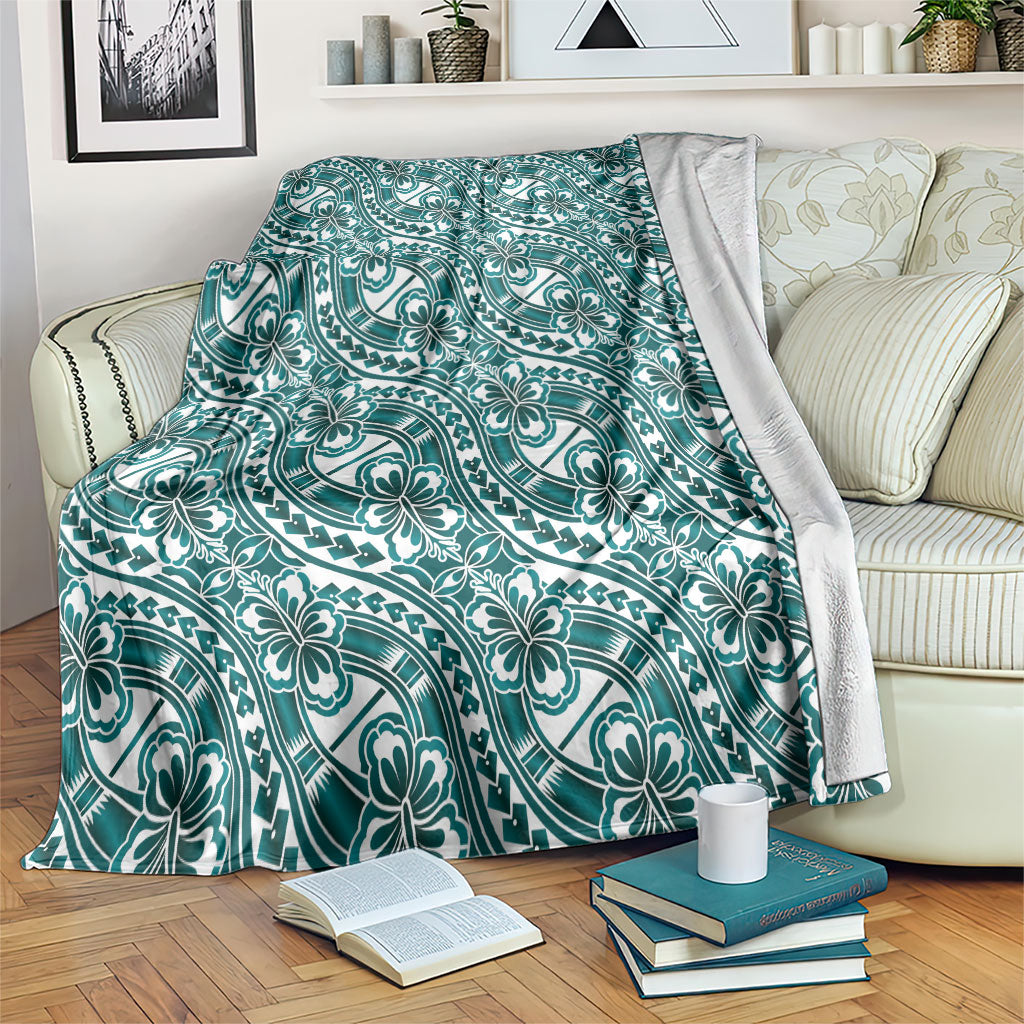 Hibiscus Bloom Island Tribal Waves Blanket Teal Polynesian Pattern LT01 Teal - Polynesian Pride