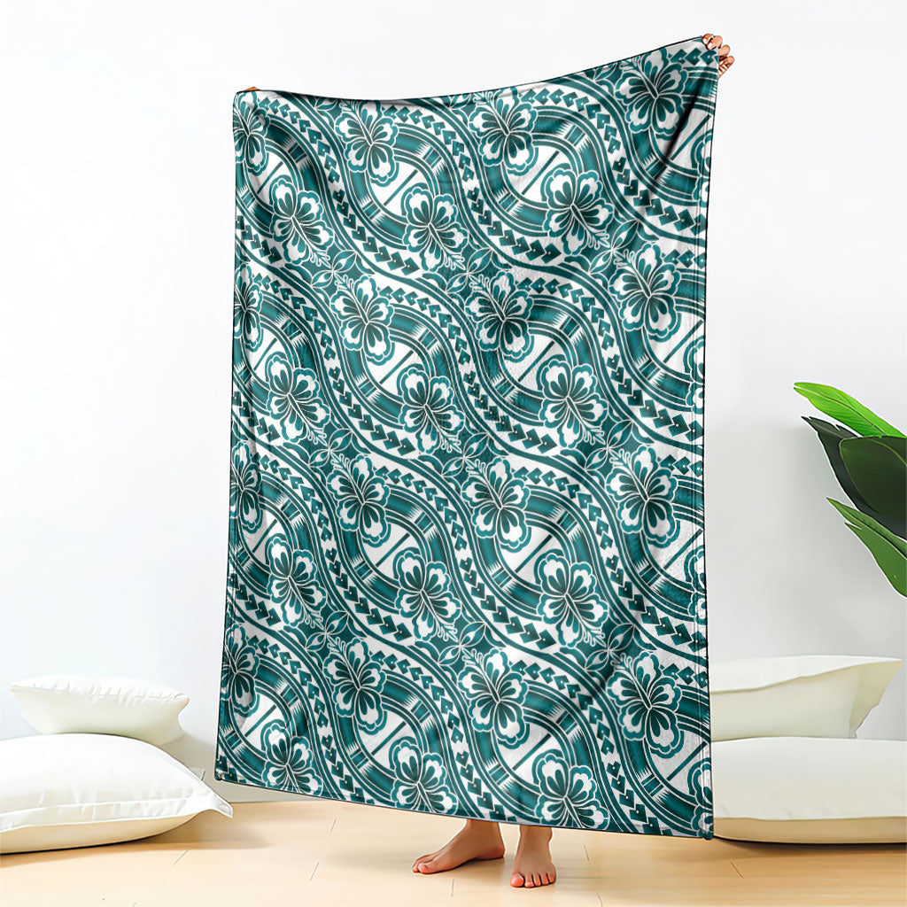 Hibiscus Bloom Island Tribal Waves Blanket Teal Polynesian Pattern LT01 - Polynesian Pride