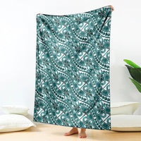 Hibiscus Bloom Island Tribal Waves Blanket Teal Polynesian Pattern LT01 - Polynesian Pride