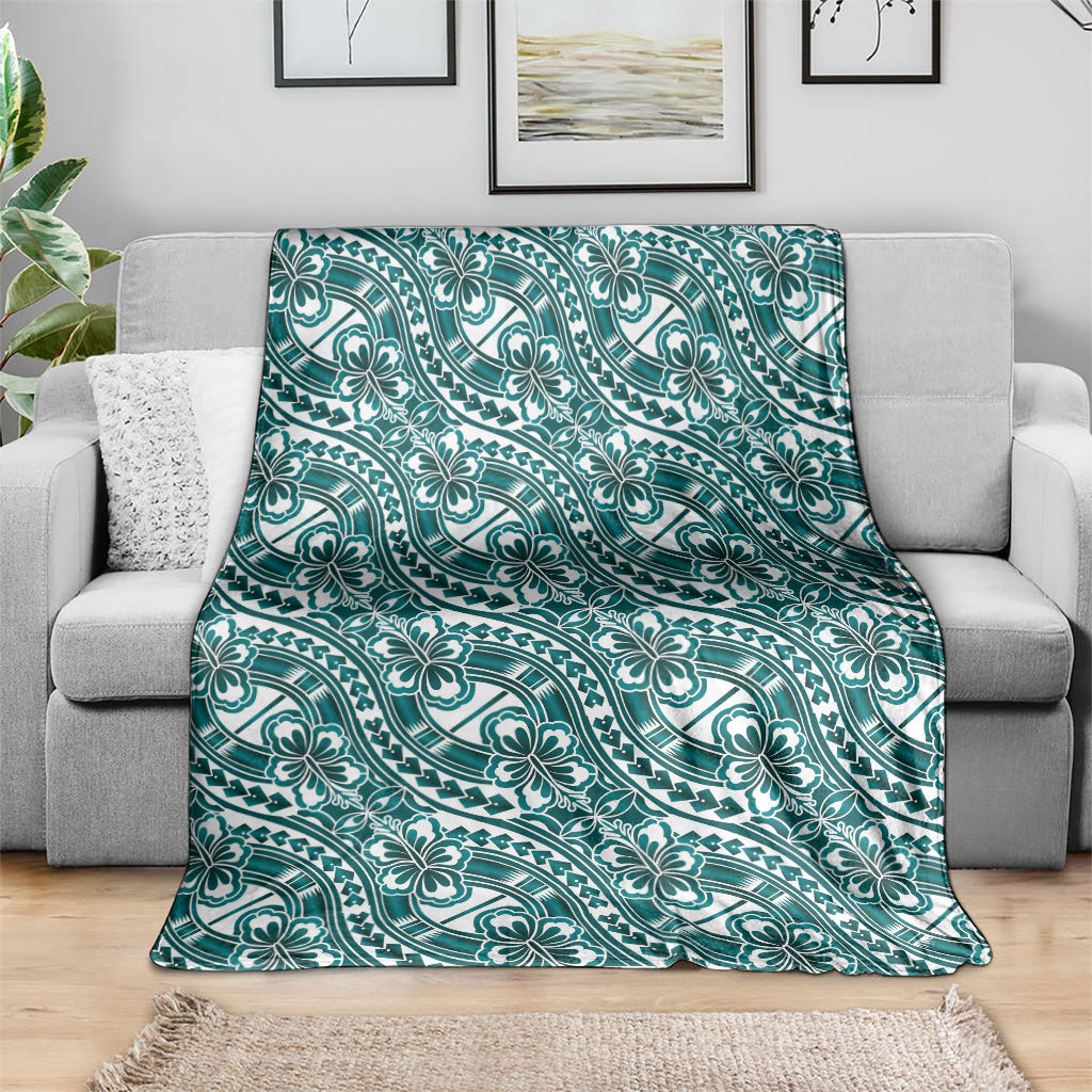 Hibiscus Bloom Island Tribal Waves Blanket Teal Polynesian Pattern LT01 - Polynesian Pride