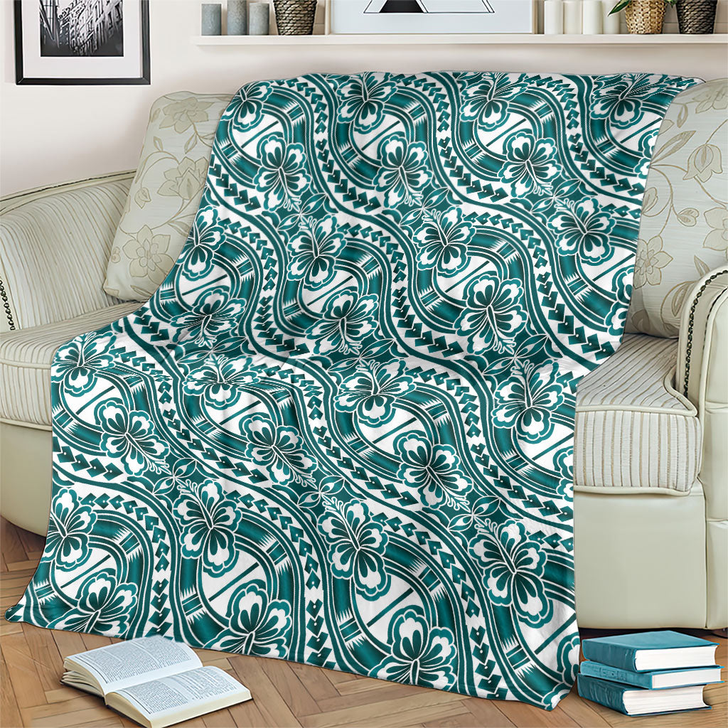 Hibiscus Bloom Island Tribal Waves Blanket Teal Polynesian Pattern LT01 - Polynesian Pride
