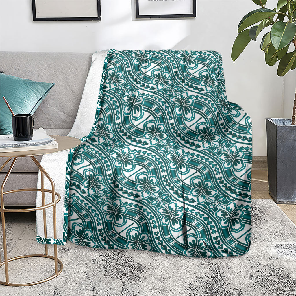 Hibiscus Bloom Island Tribal Waves Blanket Teal Polynesian Pattern LT01 - Polynesian Pride