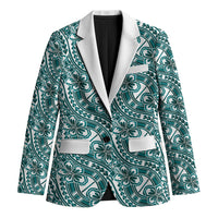 Hibiscus Bloom Island Tribal Waves Blazer Teal Polynesian Pattern LT01 Unisex Teal - Polynesian Pride