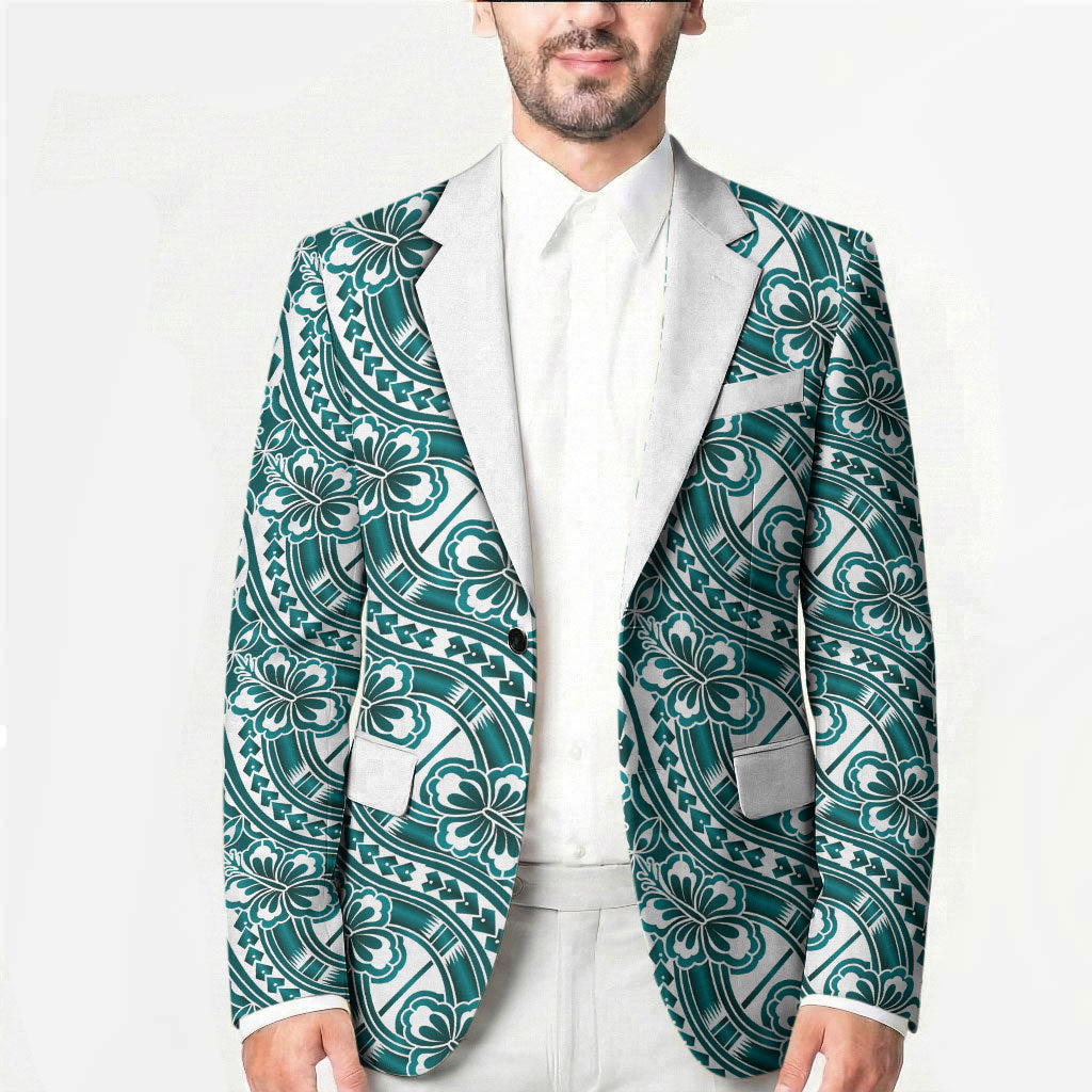 Hibiscus Bloom Island Tribal Waves Blazer Teal Polynesian Pattern LT01 - Polynesian Pride