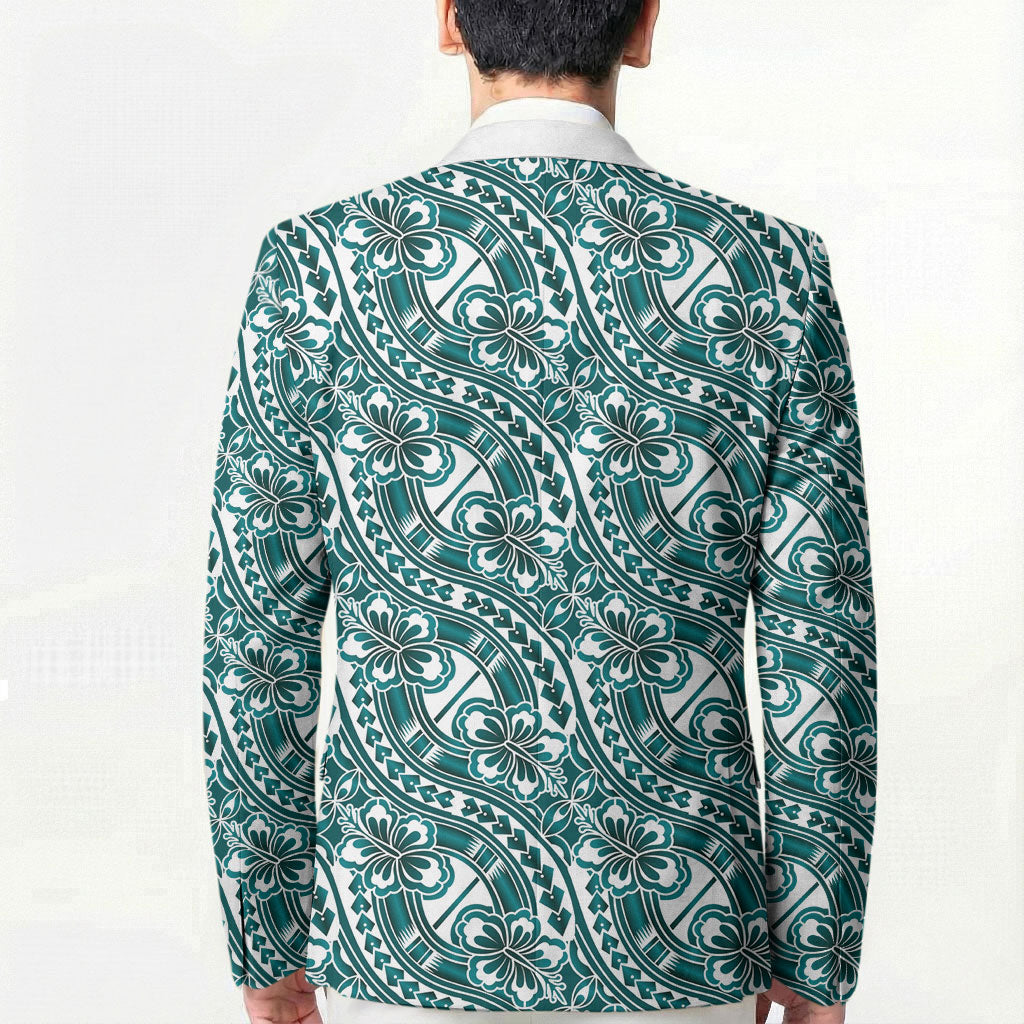 Hibiscus Bloom Island Tribal Waves Blazer Teal Polynesian Pattern LT01 - Polynesian Pride