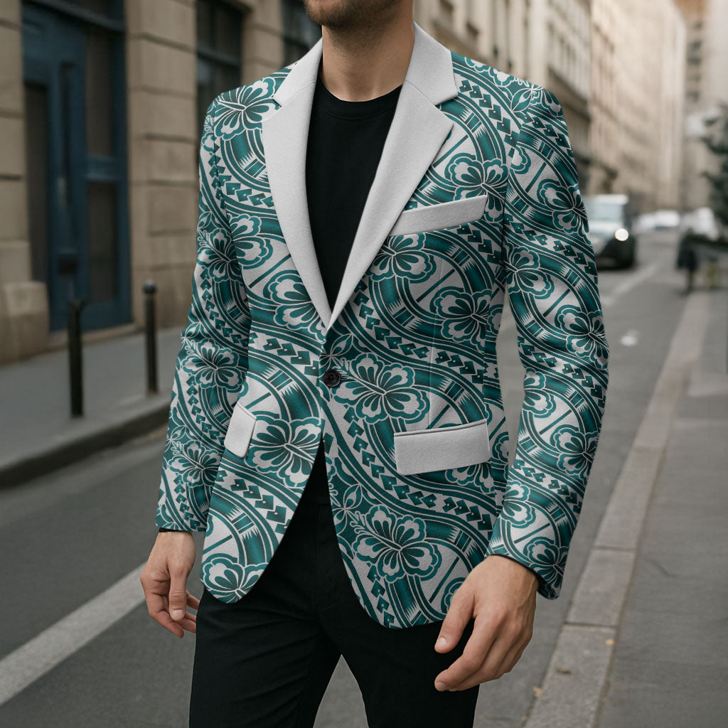 Hibiscus Bloom Island Tribal Waves Blazer Teal Polynesian Pattern LT01 - Polynesian Pride