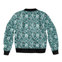 Hibiscus Bloom Island Tribal Waves Bomber Jacket Teal Polynesian Pattern LT01 - Polynesian Pride