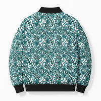 Hibiscus Bloom Island Tribal Waves Bomber Puffer Jacket Teal Polynesian Pattern LT01 - Polynesian Pride