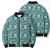 Hibiscus Bloom Island Tribal Waves Bomber Puffer Jacket Teal Polynesian Pattern LT01 - Polynesian Pride