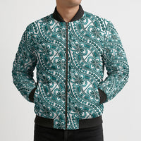 Hibiscus Bloom Island Tribal Waves Bomber Puffer Jacket Teal Polynesian Pattern LT01 - Polynesian Pride