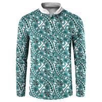 Hibiscus Bloom Island Tribal Waves Button Sweatshirt Teal Polynesian Pattern LT01 Teal - Polynesian Pride