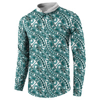 Hibiscus Bloom Island Tribal Waves Button Sweatshirt Teal Polynesian Pattern LT01 - Polynesian Pride