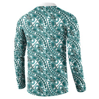 Hibiscus Bloom Island Tribal Waves Button Sweatshirt Teal Polynesian Pattern LT01 - Polynesian Pride