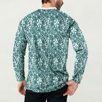 Hibiscus Bloom Island Tribal Waves Button Sweatshirt Teal Polynesian Pattern LT01 - Polynesian Pride