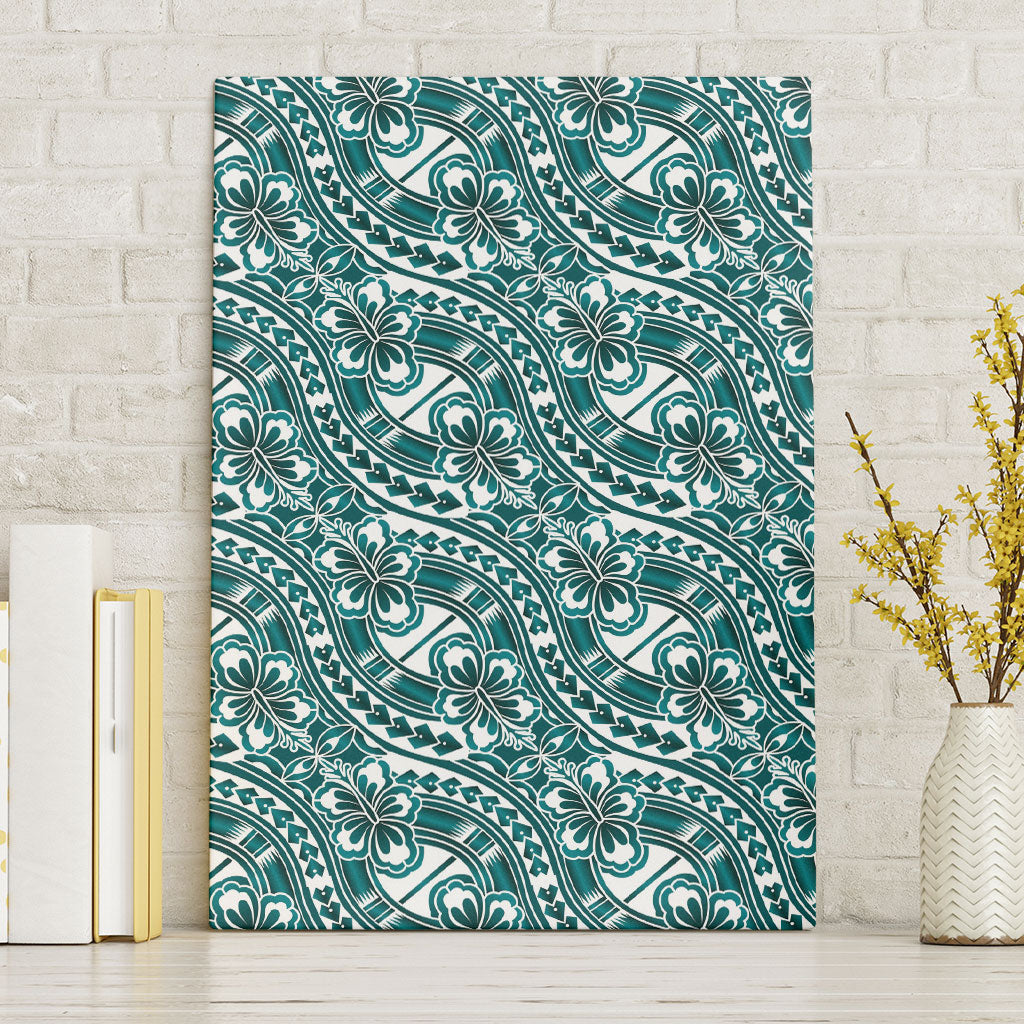 Hibiscus Bloom Island Tribal Waves Canvas Wall Art Teal Polynesian Pattern LT01 Without Frame Teal - Polynesian Pride