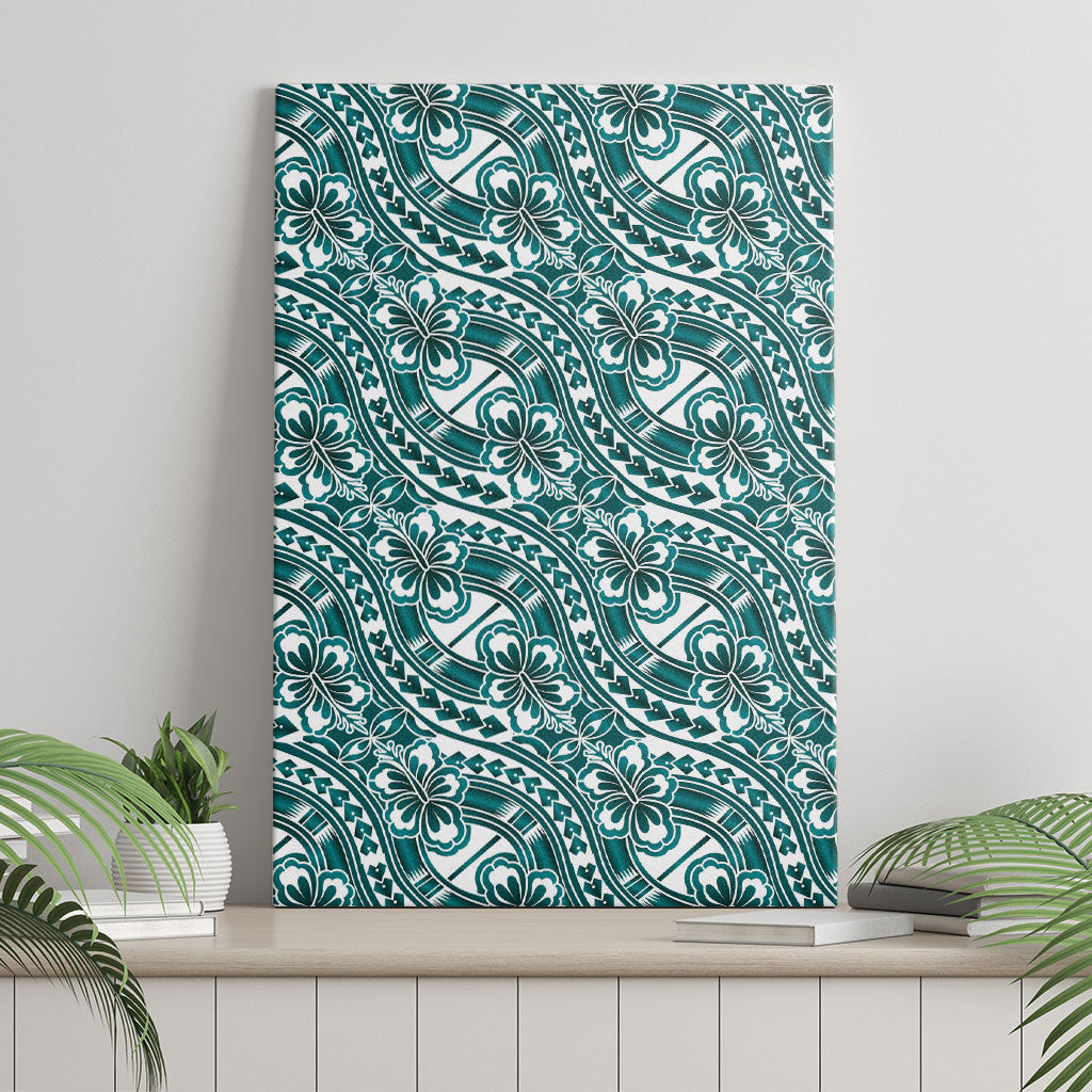 Hibiscus Bloom Island Tribal Waves Canvas Wall Art Teal Polynesian Pattern LT01 - Polynesian Pride