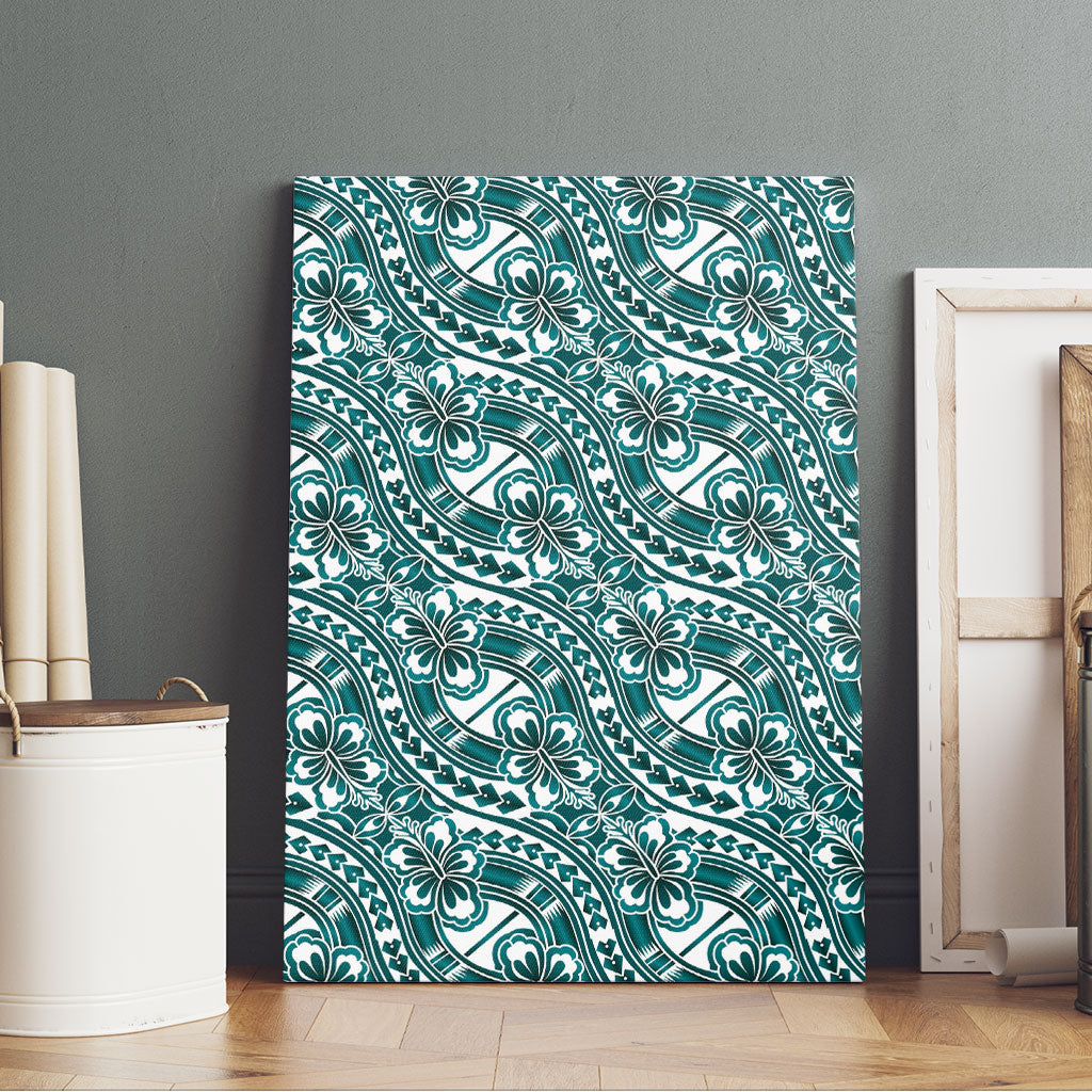 Hibiscus Bloom Island Tribal Waves Canvas Wall Art Teal Polynesian Pattern LT01 - Polynesian Pride