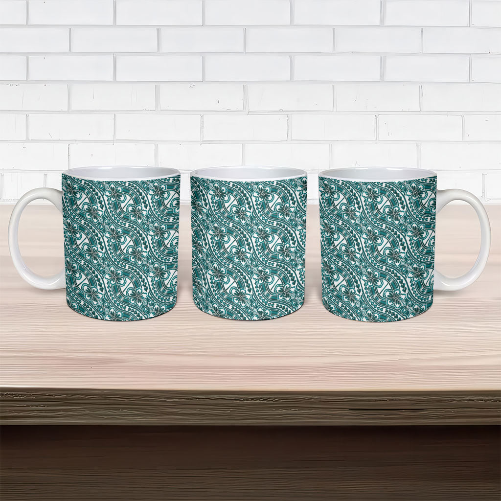Hibiscus Bloom Island Tribal Waves Ceramic Mug Teal Polynesian Pattern LT01 - Polynesian Pride
