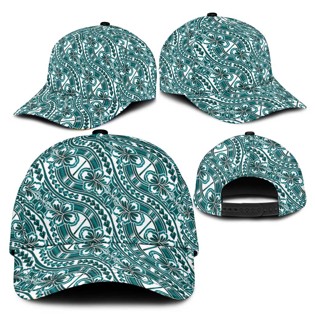 Hibiscus Bloom Island Tribal Waves Classic Cap Teal Polynesian Pattern LT01 - Polynesian Pride