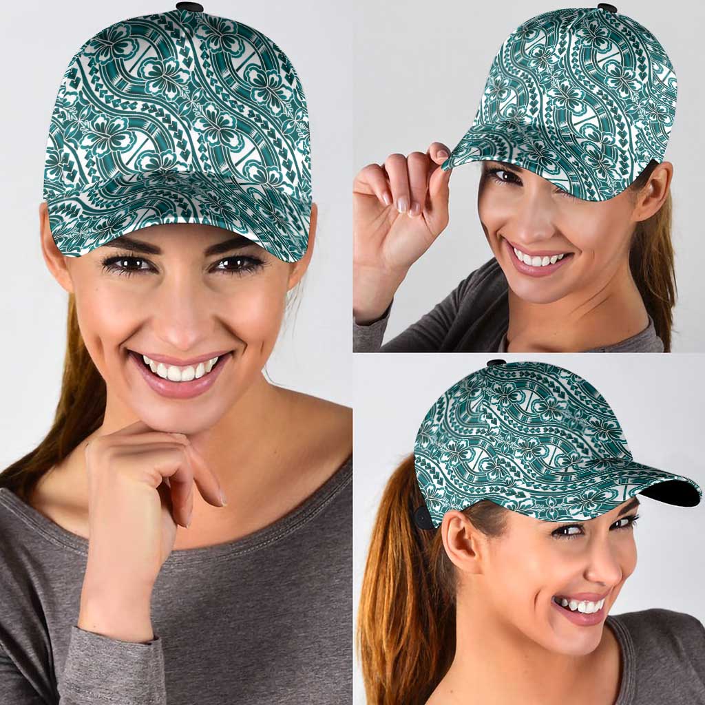 Hibiscus Bloom Island Tribal Waves Classic Cap Teal Polynesian Pattern LT01 - Polynesian Pride