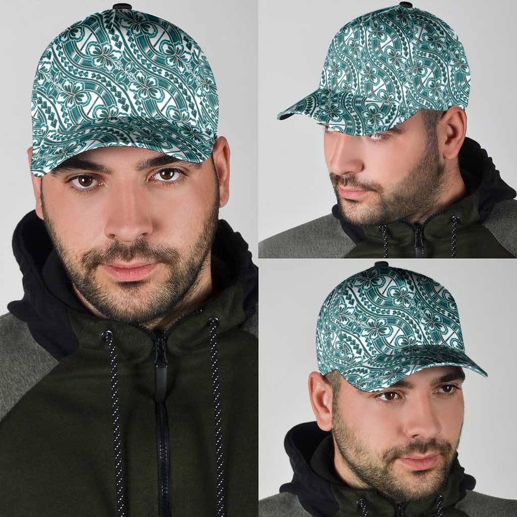Hibiscus Bloom Island Tribal Waves Classic Cap Teal Polynesian Pattern LT01 - Polynesian Pride