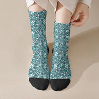 Hibiscus Bloom Island Tribal Waves Crew Socks Teal Polynesian Pattern LT01 Crew Socks Teal - Polynesian Pride